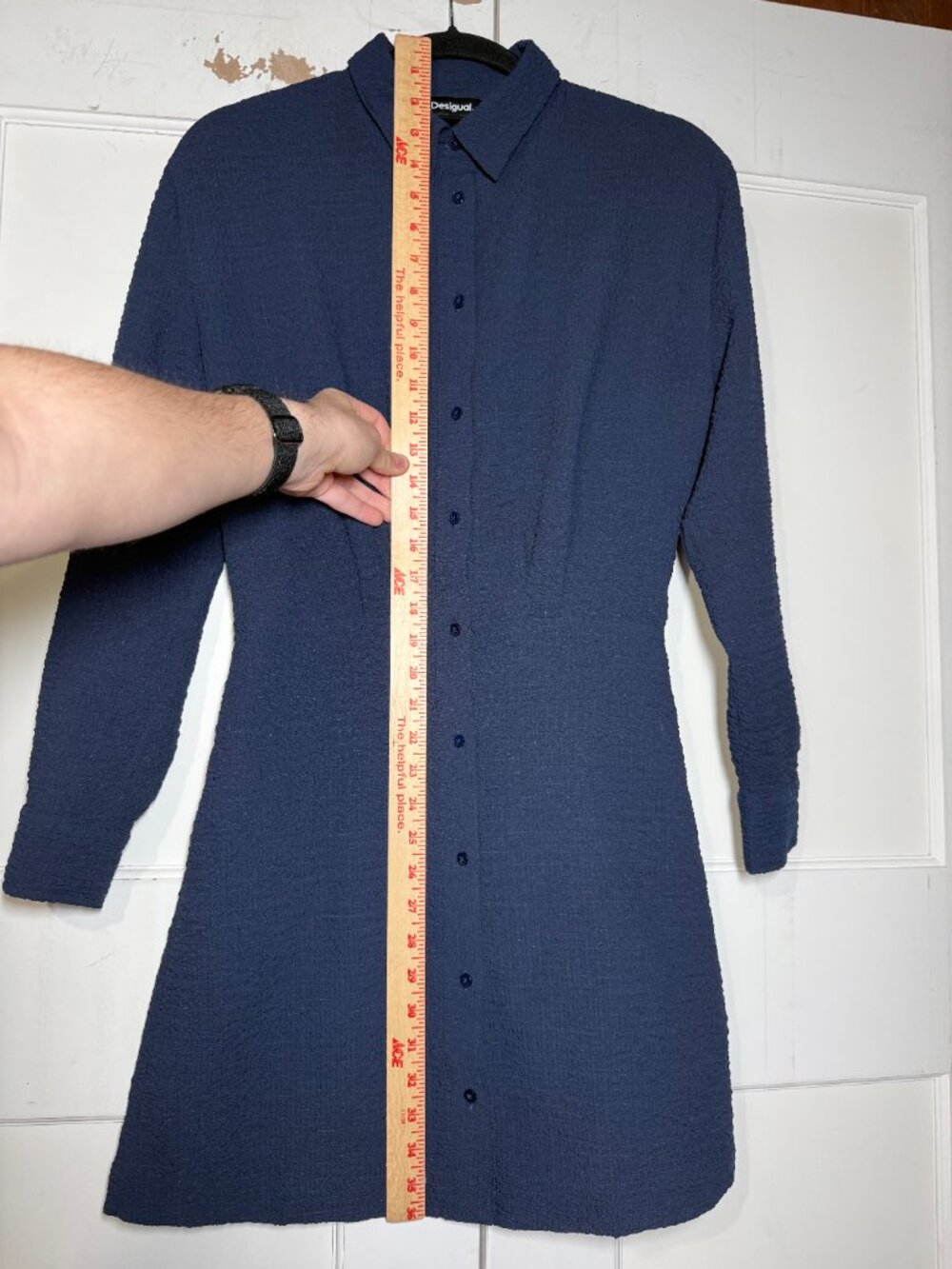 Desigual Short Textured Shirt Dress Navy Blue Size Small Summer Collared Buttons - Picture 4 of 10